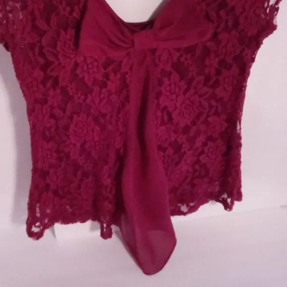 Purple Snow lace & back bow tie blouse sz M - Picture 3 of 8